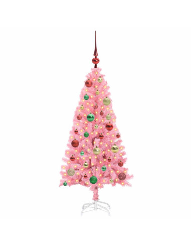 Albero di Natale con 150 LED con supporto Rosa 120 cm PVC
