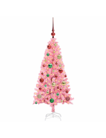 Albero di Natale con 150 LED con supporto Rosa 120 cm PVC