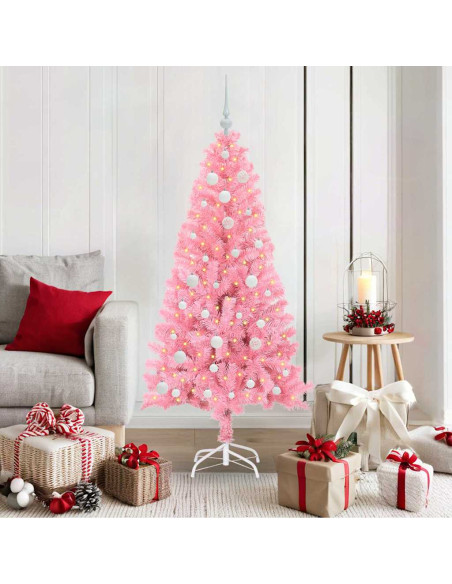 Albero di Natale con 150 LED con supporto Rosa 150 cm PVC