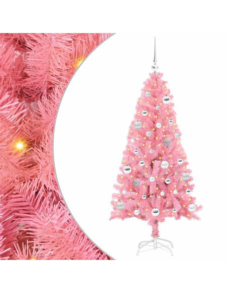 Albero di Natale con 150 LED con supporto Rosa 150 cm PVC