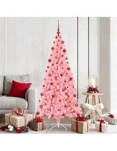 Albero di Natale con 300 LED con supporto Rosa 180 cm PVC