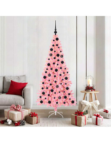 Albero di Natale con 300 LED con supporto Rosa 180 cm PVC