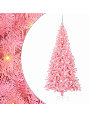 Albero di Natale con 300 LED con supporto Rosa 180 cm PVC