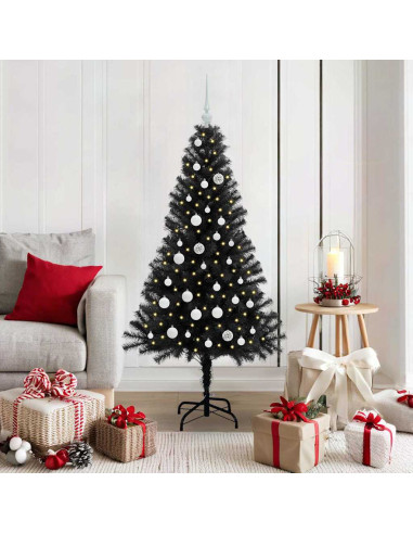 Albero di Natale con 150 LED con supporto Nero 150 cm PVC