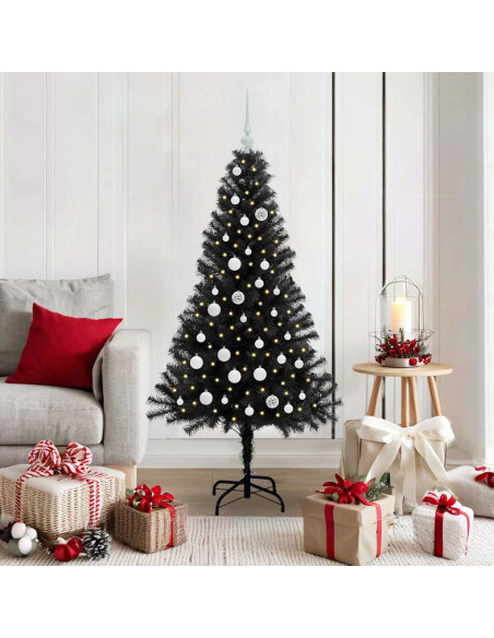 Albero di Natale con 150 LED con supporto Nero 150 cm PVC