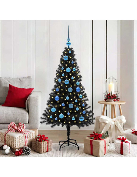 Albero di Natale con 150 LED con supporto Nero 150 cm PVC