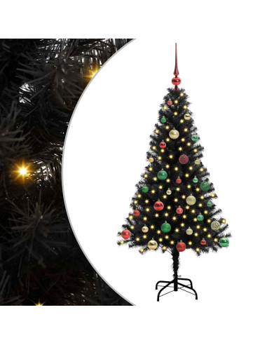 Albero di Natale con 150 LED con supporto Nero 150 cm PVC