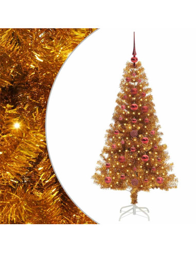 Albero di Natale con 150 LED con supporto Oro 120 cm PET