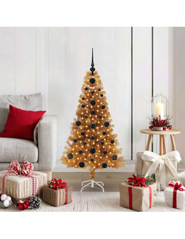 Albero di Natale con 150 LED con supporto Oro 120 cm PET