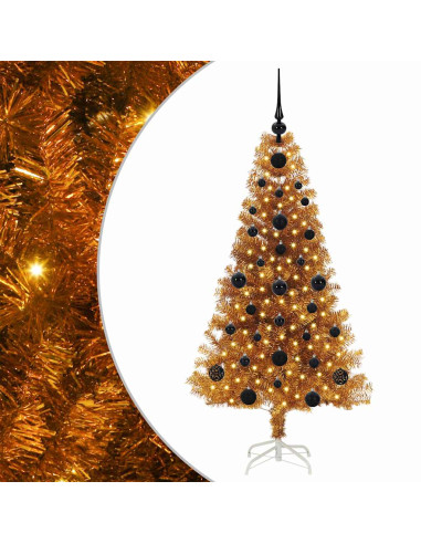 Albero di Natale con 150 LED con supporto Oro 120 cm PET