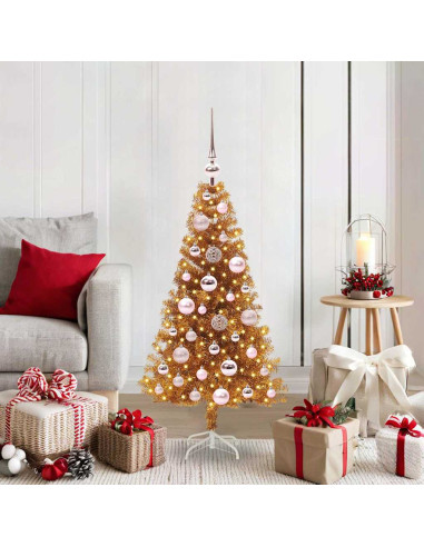 Albero di Natale con 150 LED con supporto Oro 120 cm PET