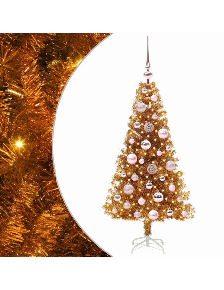 Albero di Natale con 150 LED con supporto Oro 120 cm PET