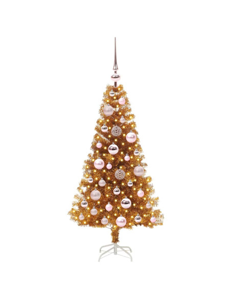 Albero di Natale con 150 LED con supporto Oro 120 cm PET