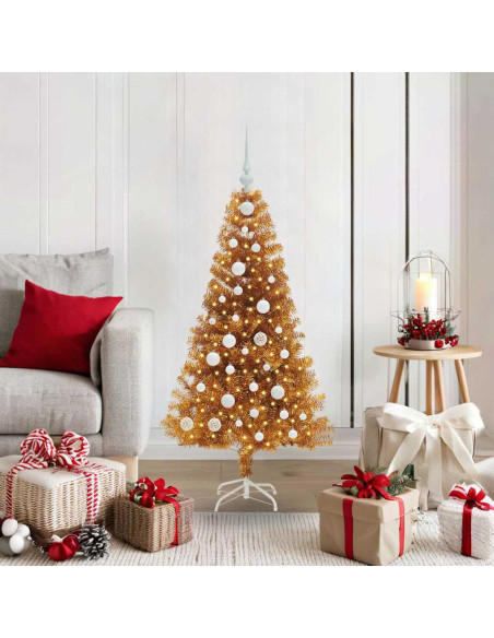 Albero di Natale con 150 LED con supporto Oro 120 cm PET