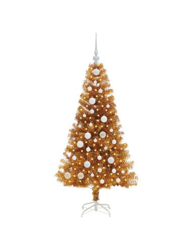 Albero di Natale con 150 LED con supporto Oro 120 cm PET