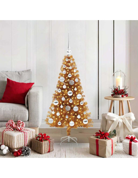 Albero di Natale con 150 LED con supporto Oro 120 cm PET