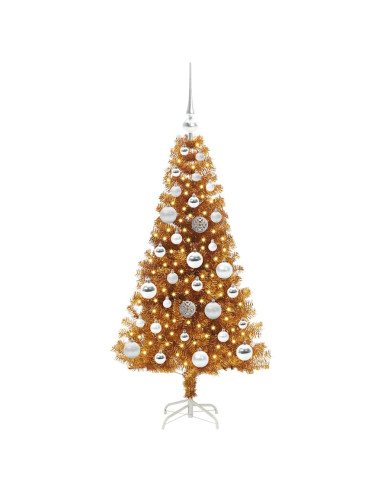 Albero di Natale con 150 LED con supporto Oro 120 cm PET