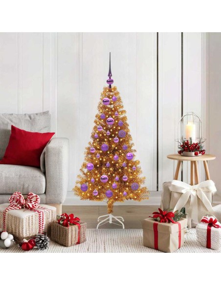 Albero di Natale con 150 LED con supporto Oro 120 cm PET