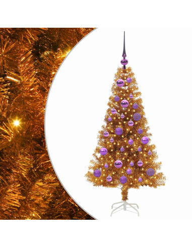 Albero di Natale con 150 LED con supporto Oro 120 cm PET