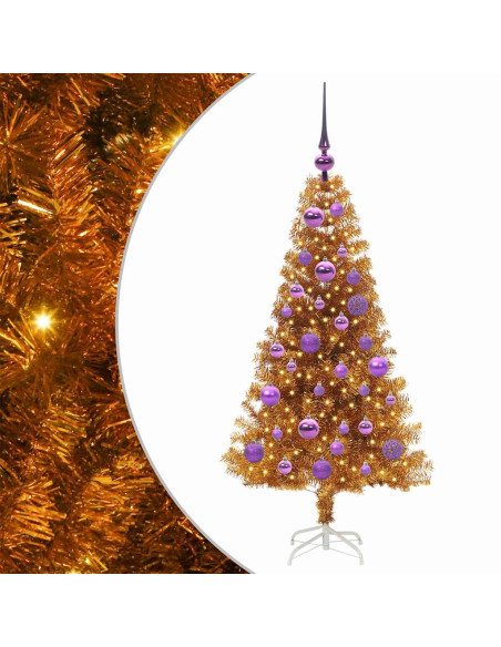 Albero di Natale con 150 LED con supporto Oro 120 cm PET