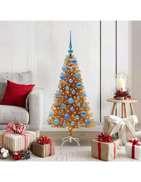 Albero di Natale con 150 LED con supporto Oro 120 cm PET