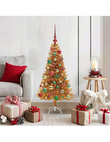 Albero di Natale con 150 LED con supporto Oro 120 cm PET