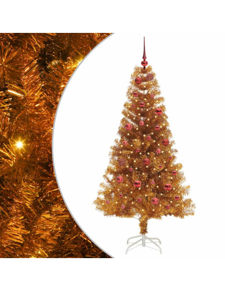 Albero di Natale con 150 LED con supporto Oro 150 cm PET