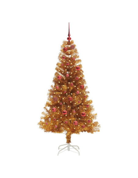 Albero di Natale con 150 LED con supporto Oro 150 cm PET