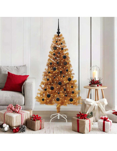Albero di Natale con 150 LED con supporto Oro 150 cm PET