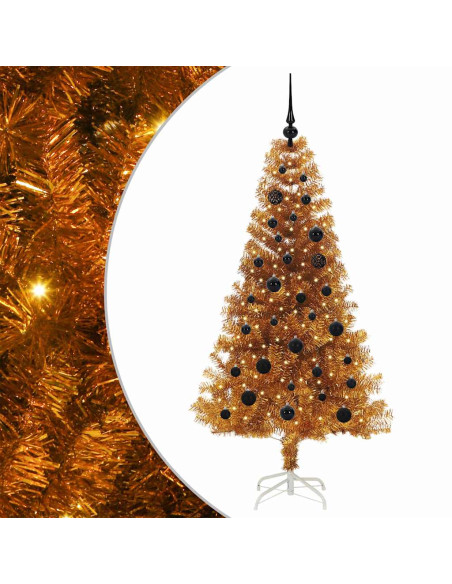 Albero di Natale con 150 LED con supporto Oro 150 cm PET