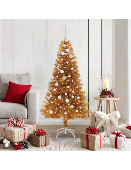Albero di Natale con 150 LED con supporto Oro 150 cm PET
