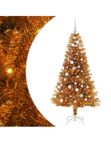 Albero di Natale con 150 LED con supporto Oro 150 cm PET