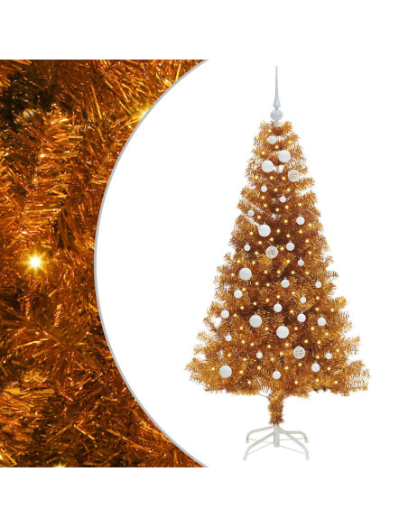 Albero di Natale con 150 LED con supporto Oro 150 cm PET