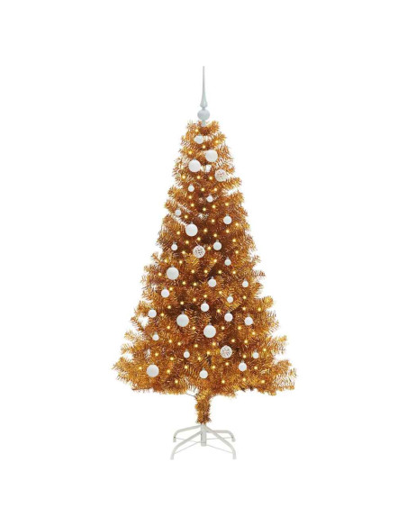 Albero di Natale con 150 LED con supporto Oro 150 cm PET