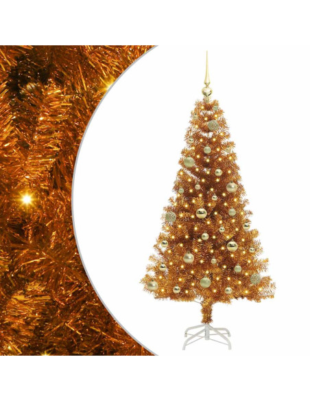 Albero di Natale con 150 LED con supporto Oro 150 cm PET