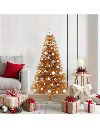 Albero di Natale con 150 LED con supporto Oro 150 cm PET