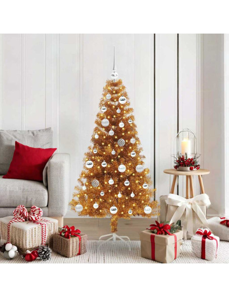 Albero di Natale con 150 LED con supporto Oro 150 cm PET