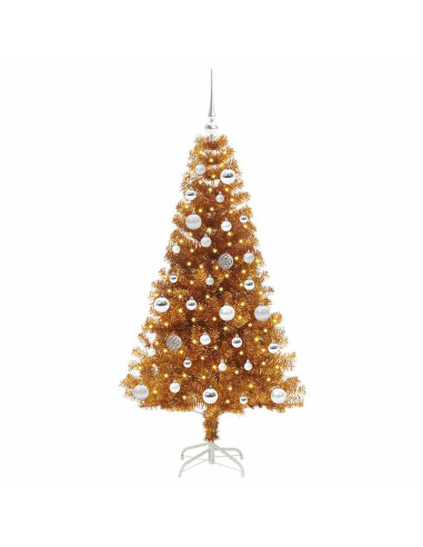 Albero di Natale con 150 LED con supporto Oro 150 cm PET