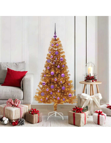 Albero di Natale con 150 LED con supporto Oro 150 cm PET