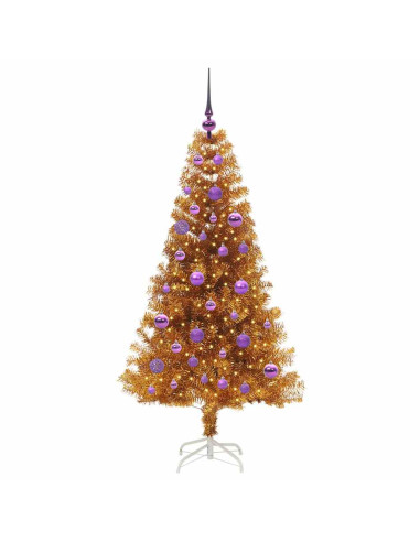 Albero di Natale con 150 LED con supporto Oro 150 cm PET