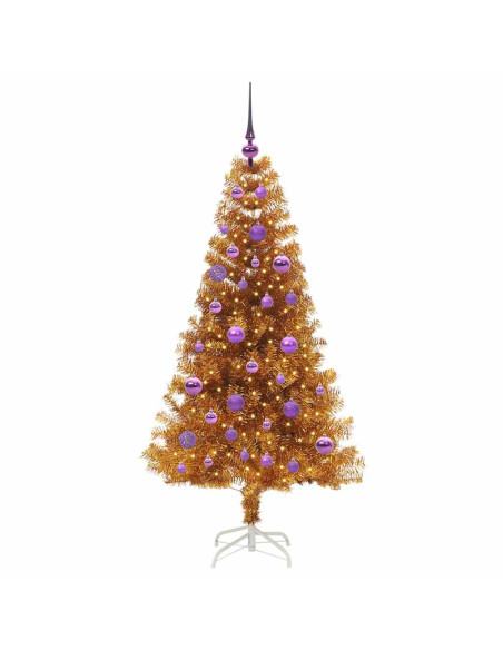 Albero di Natale con 150 LED con supporto Oro 150 cm PET