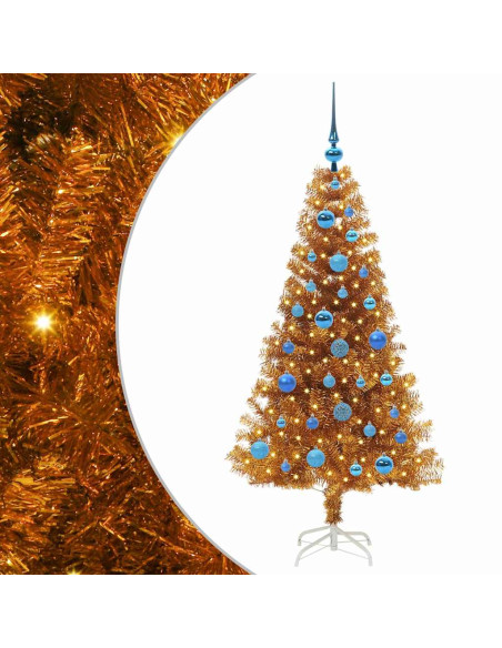 Albero di Natale con 150 LED con supporto Oro 150 cm PET