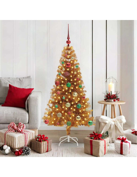 Albero di Natale con 150 LED con supporto Oro 150 cm PET