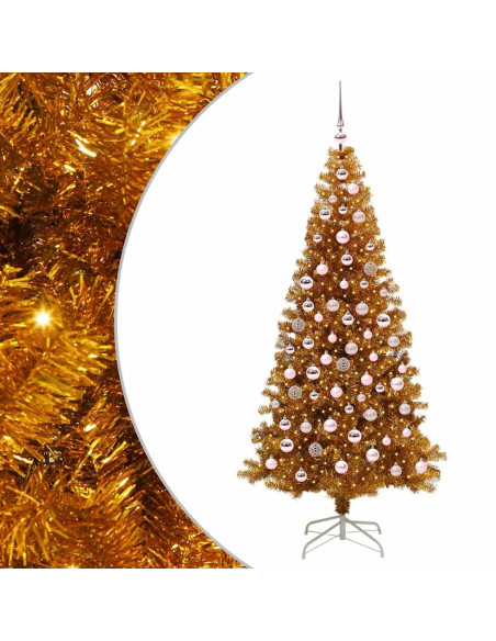 Albero di Natale con 300 LED con supporto Oro 180 cm PET