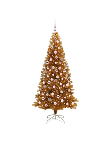 Albero di Natale con 300 LED con supporto Oro 180 cm PET