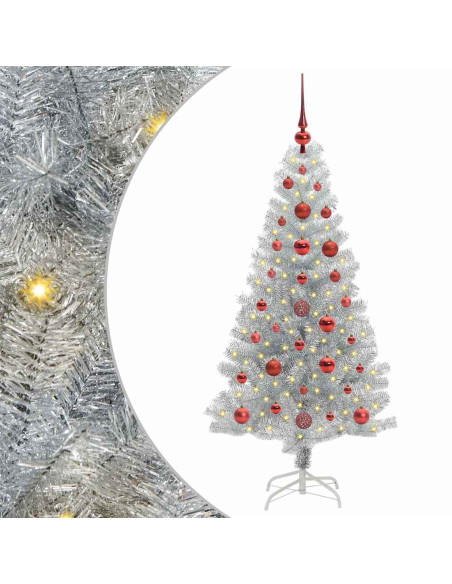 Albero di Natale con 150 LED con supporto Argento 120 cm PET