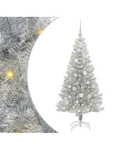 Albero di Natale con 150 LED con supporto Argento 120 cm PET