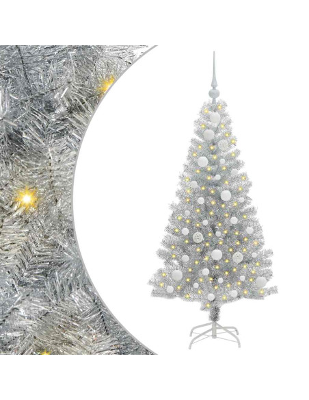 Albero di Natale con 150 LED con supporto Argento 120 cm PET