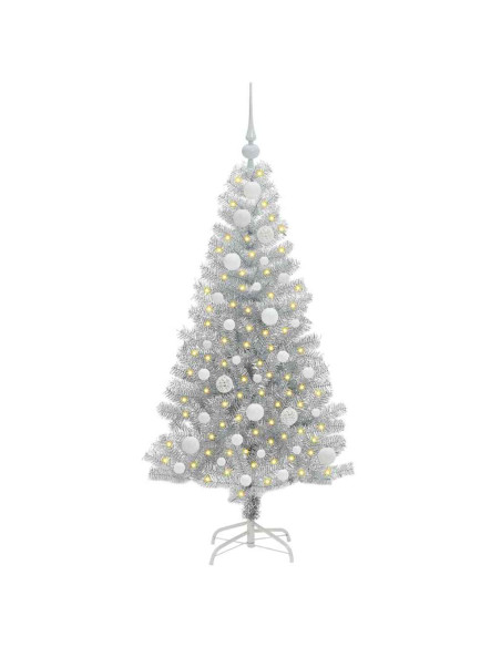 Albero di Natale con 150 LED con supporto Argento 120 cm PET