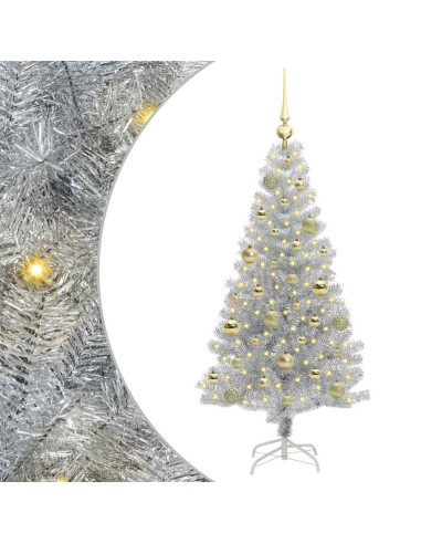 Albero di Natale con 150 LED con supporto Argento 120 cm PET